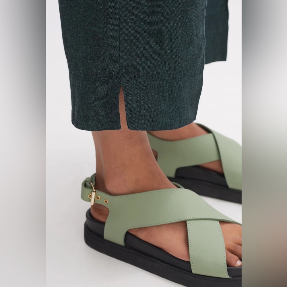 OPUS Linen Madeka Fresh Wide Leg Cropped Trousers Pants in Dark Emerald Size 38 - Picture 5 of 13